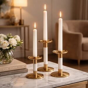 Set of 3 IKEA Glittrig candlesticks Gold and Ivory